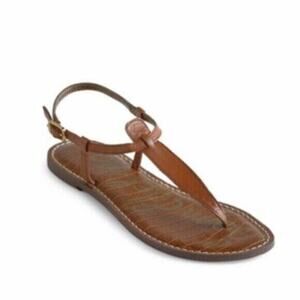 Sam Edelman Gigi Brown T Strap Flat Sandal Leather Thong Ankle Strap 8 38